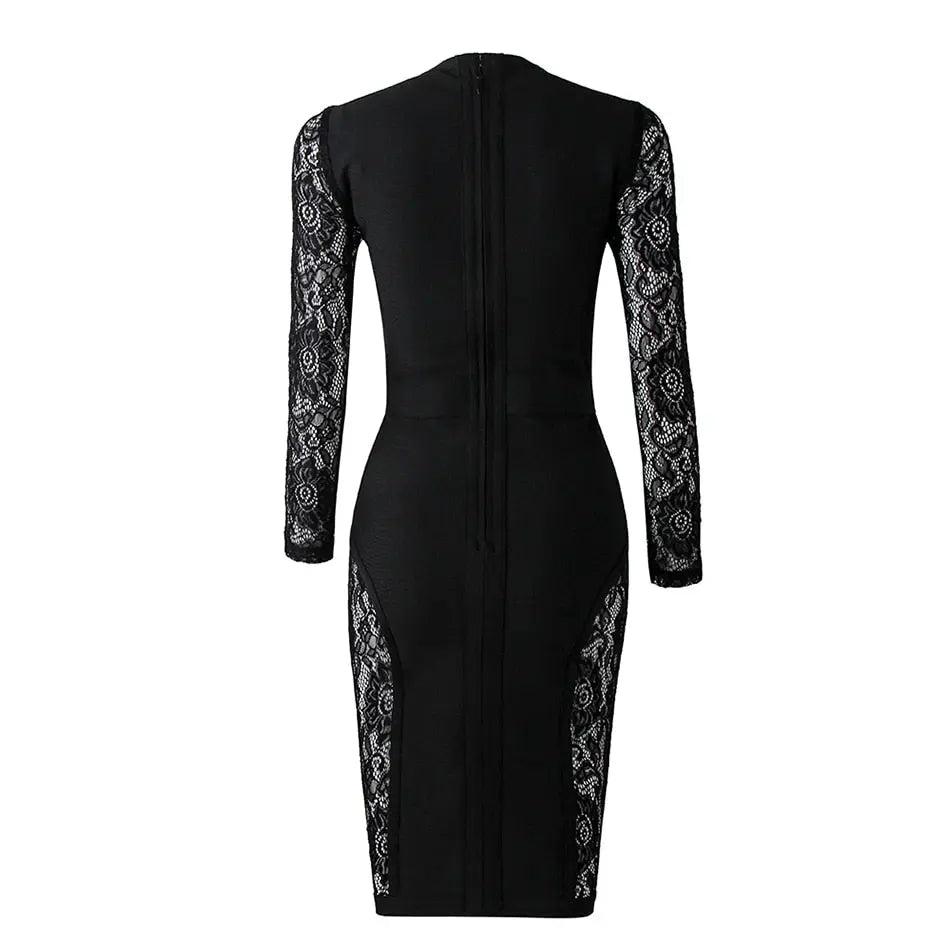 New Bandage Vestido Lace Midi Dress - Mscooco.co.uk