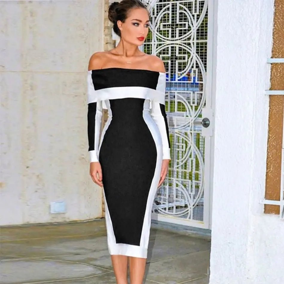long sleeve bandage dress uk Clothing: Mini Dresses: 'The Super Plunge' Chocolate Long Sleeve Stretch Bandage Mini Dress