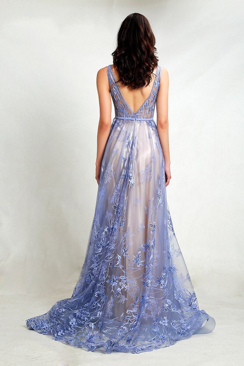 Nicole - Purple Embroidered Maxi Dress - Mscooco.co.uk