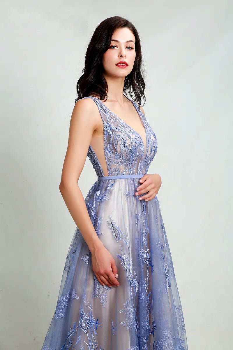 Nicole - Purple Embroidered Maxi Dress - Mscooco.co.uk