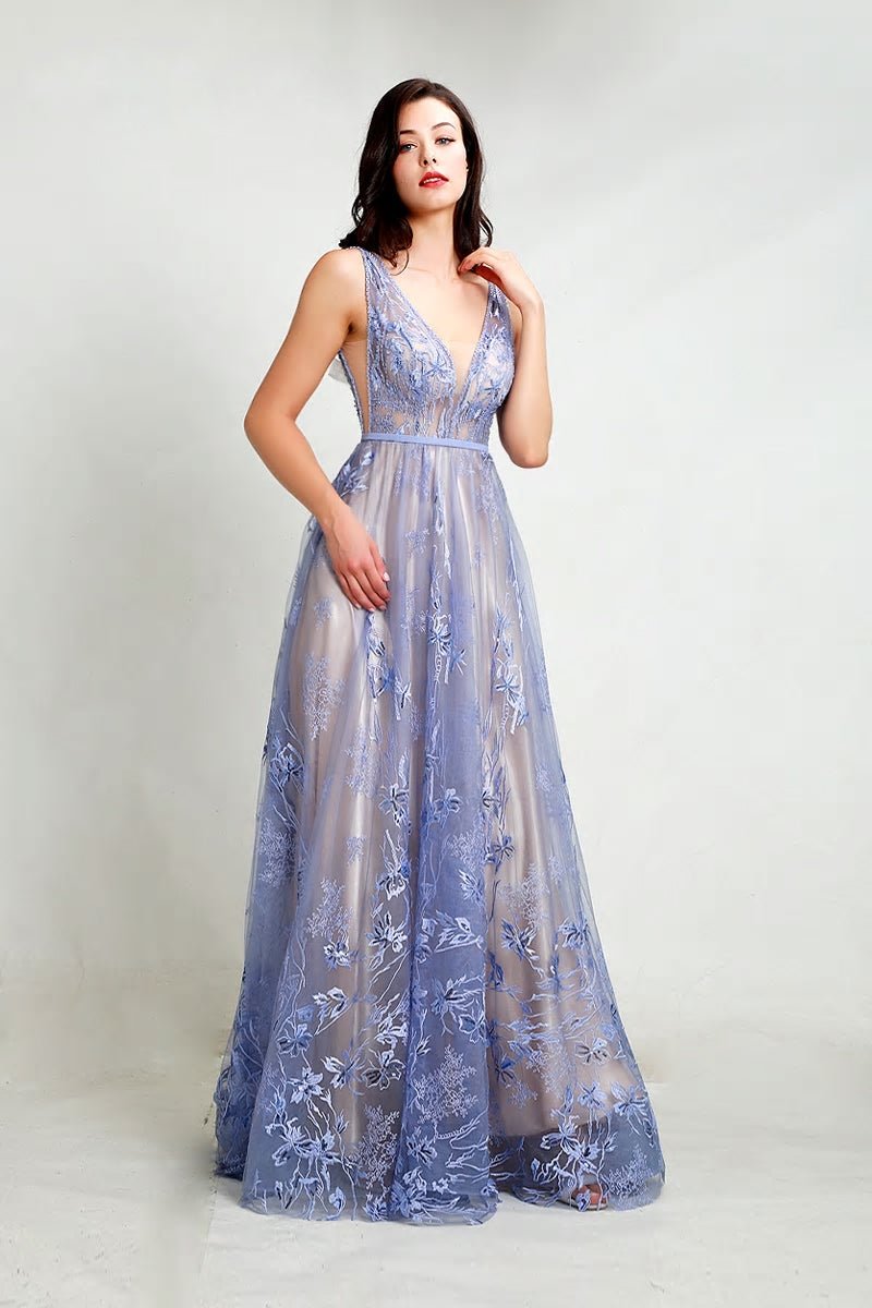 Nicole - Purple Embroidered Maxi Dress - Mscooco.co.uk