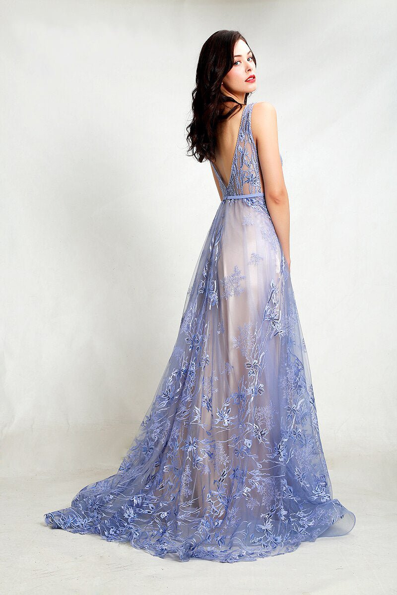 Nicole - Purple Embroidered Maxi Dress - Mscooco.co.uk