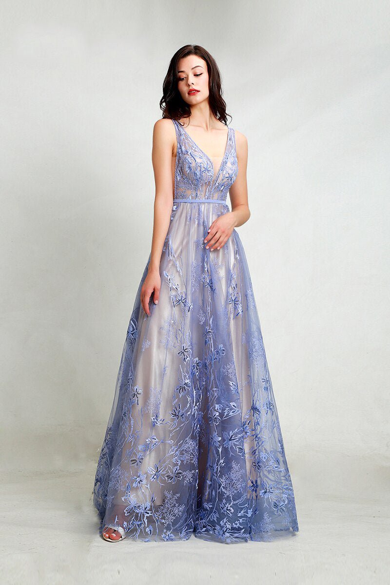 Nicole - Purple Embroidered Maxi Dress - Mscooco.co.uk