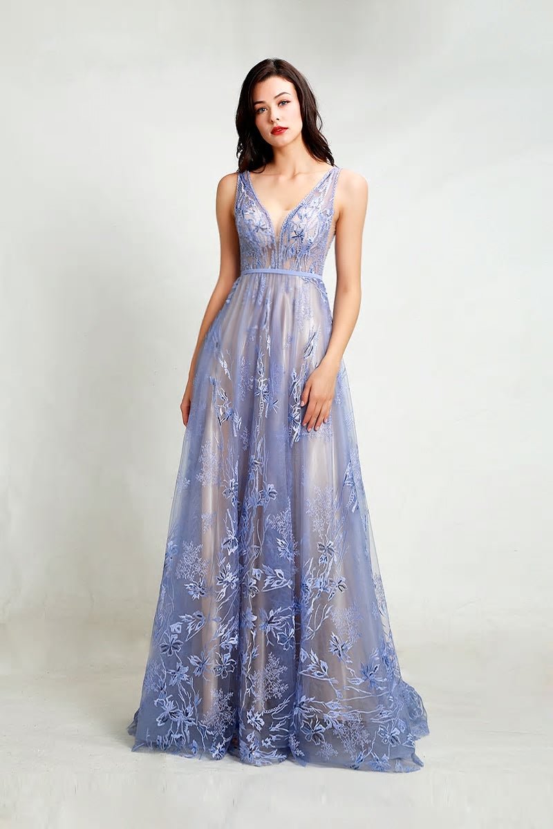 Nicole - Purple Embroidered Maxi Dress - Mscooco.co.uk