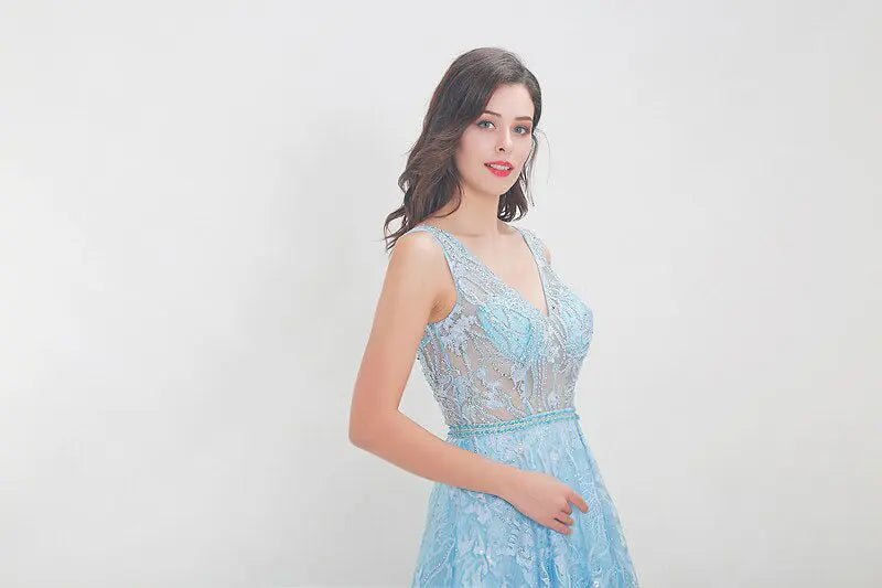 Nicole - Sky Blue Embroidered Maxi Dress - Mscooco.co.uk