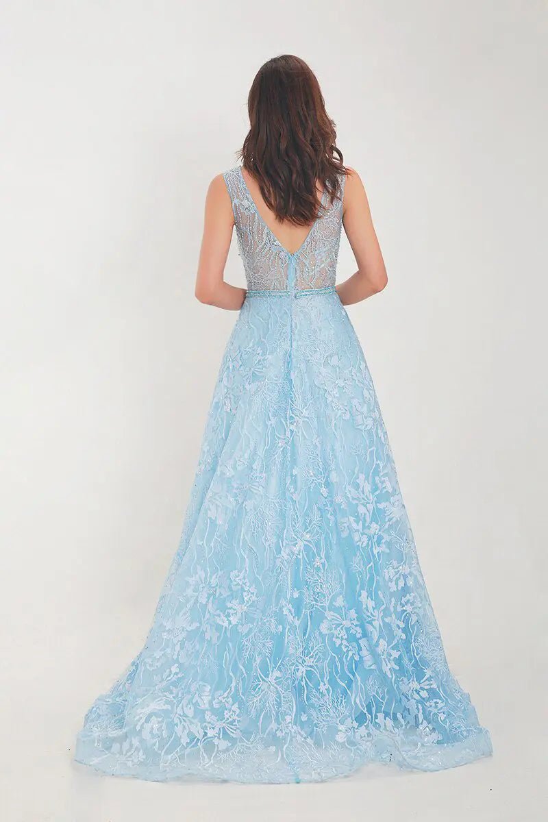 Nicole - Sky Blue Embroidered Maxi Dress - Mscooco.co.uk