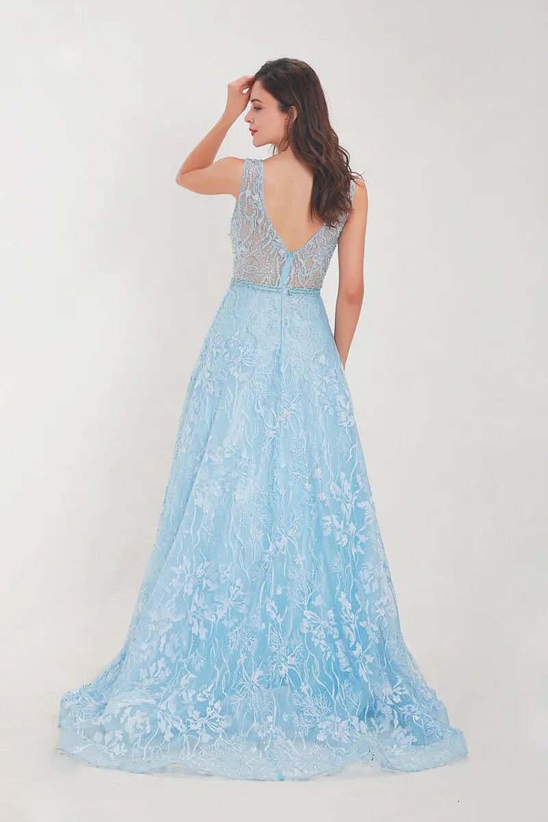Nicole - Sky Blue Embroidered Maxi Dress - Mscooco.co.uk