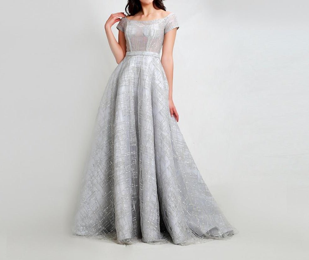 Nicollete Elegant Square Collar Sparkly Sequined Gown - Mscooco.co.uk