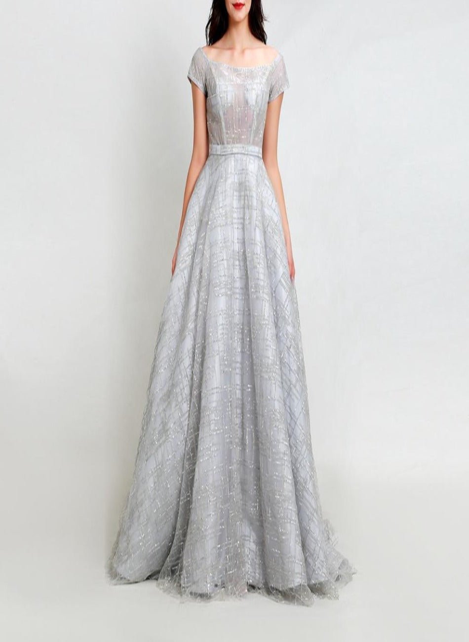 Nicollete Elegant Square Collar Sparkly Sequined Gown - Mscooco.co.uk