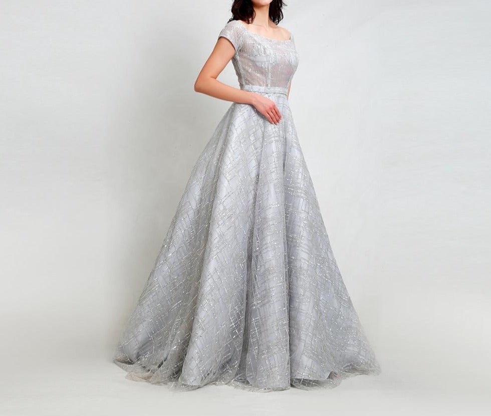 Nicollete Elegant Square Collar Sparkly Sequined Gown - Mscooco.co.uk