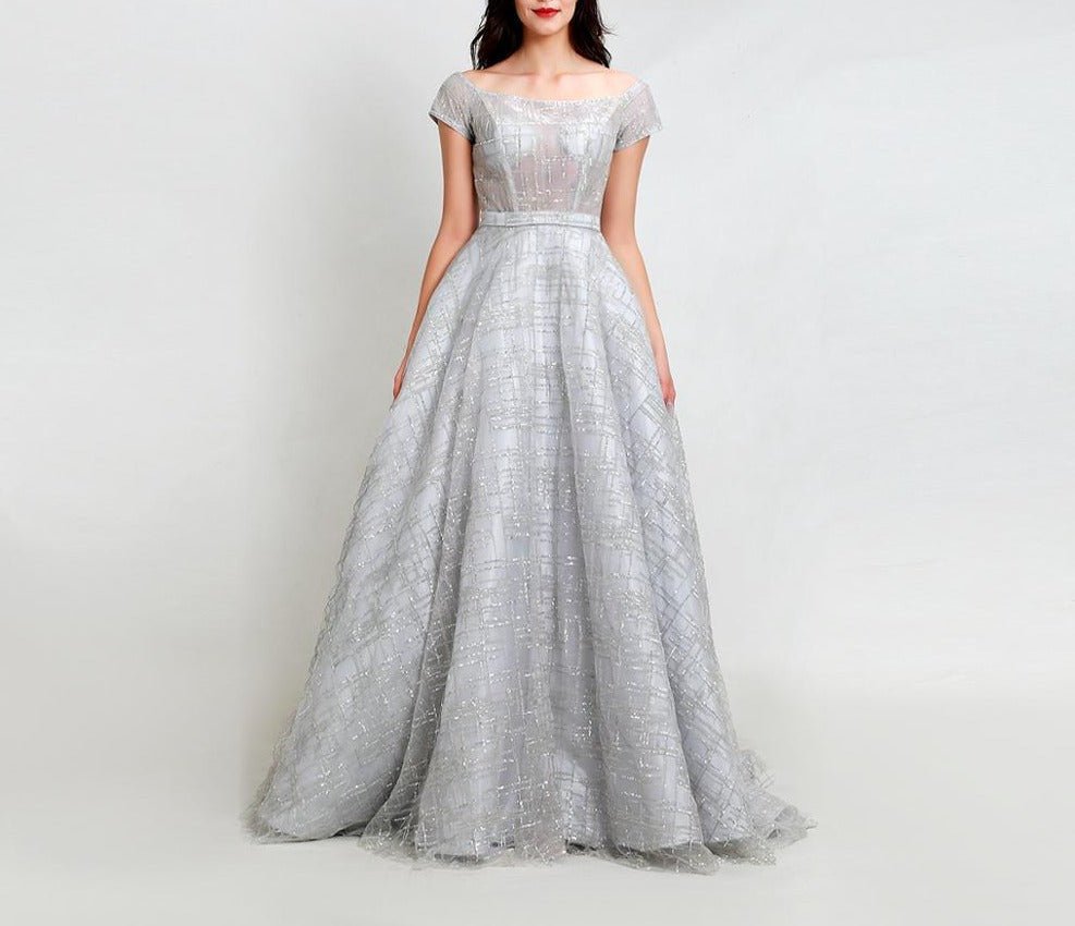 Nicollete Elegant Square Collar Sparkly Sequined Gown - Mscooco.co.uk