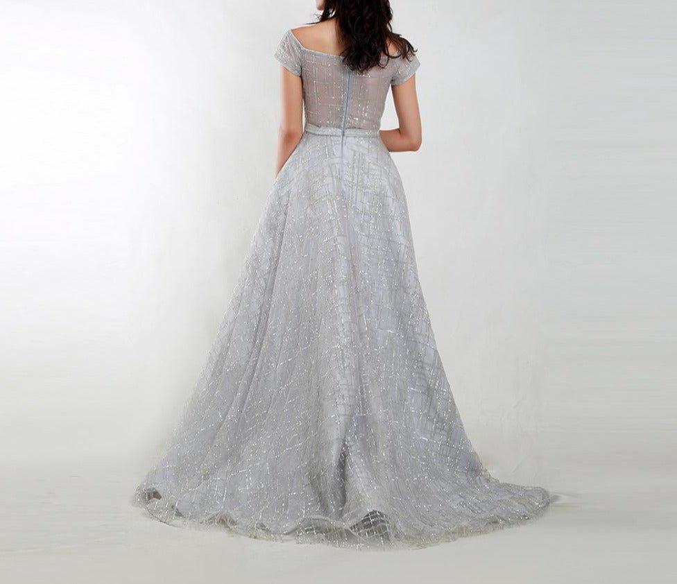 Nicollete Elegant Square Collar Sparkly Sequined Gown - Mscooco.co.uk