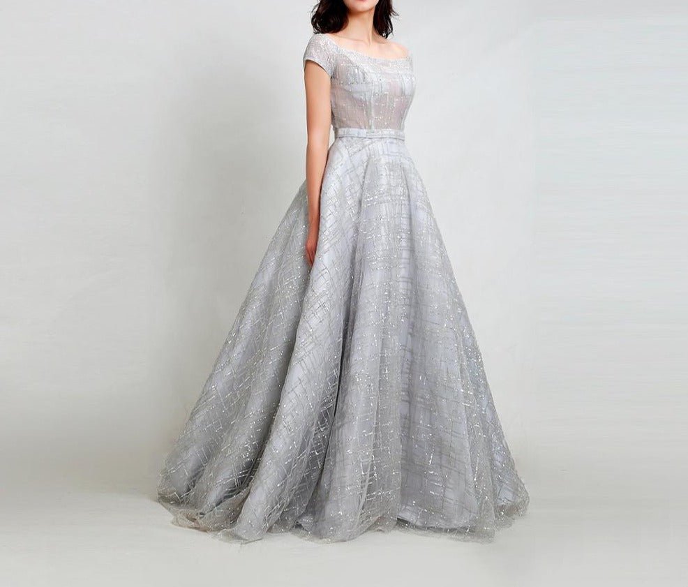 Nicollete Elegant Square Collar Sparkly Sequined Gown - Mscooco.co.uk