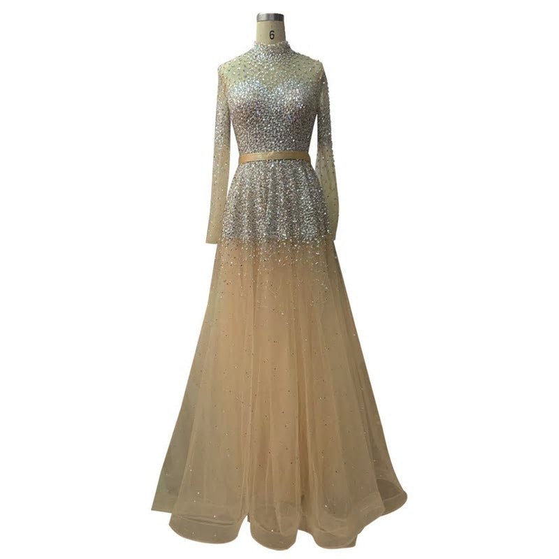 Novaah - High Collar Beaded Evening Dress - Mscooco.co.uk
