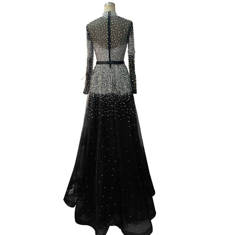 Novaah - High Collar Beaded Evening Dress - Mscooco.co.uk