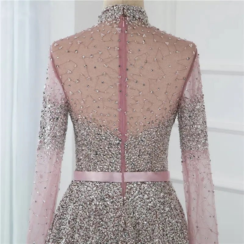 Novaah - High Collar Beaded Evening Dress - Mscooco.co.uk