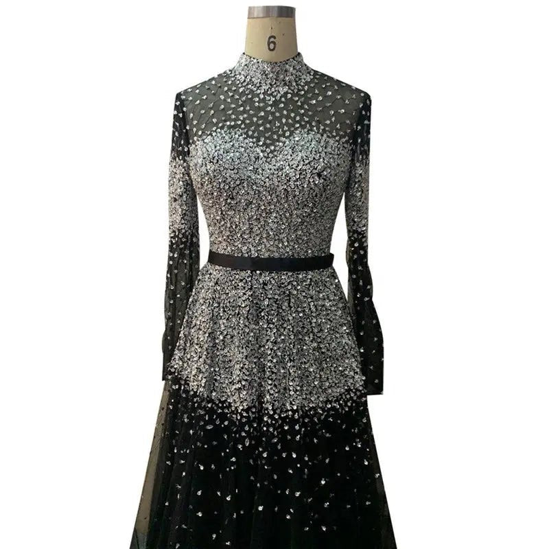 Novaah - High Collar Beaded Evening Dress - Mscooco.co.uk