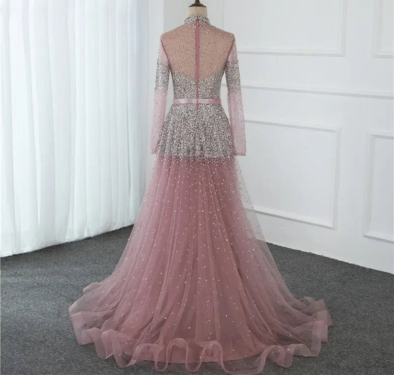 Novaah - High Collar Beaded Evening Dress - Mscooco.co.uk