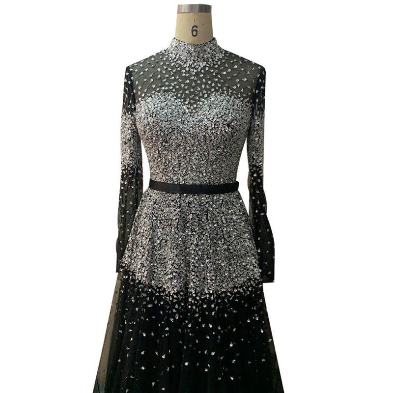Novaah - High Collar Beaded Evening Dress - Mscooco.co.uk