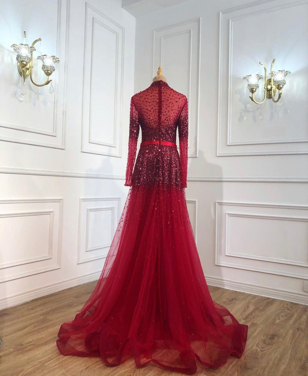 Novaah - High Collar Beaded Evening Dress - Mscooco.co.uk