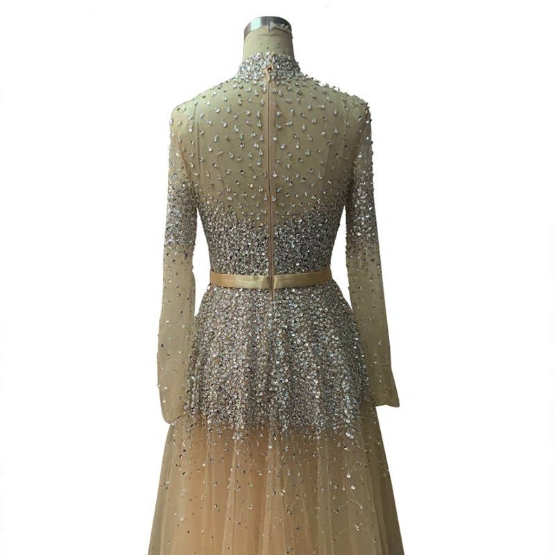 Novaah - High Collar Beaded Evening Dress - Mscooco.co.uk