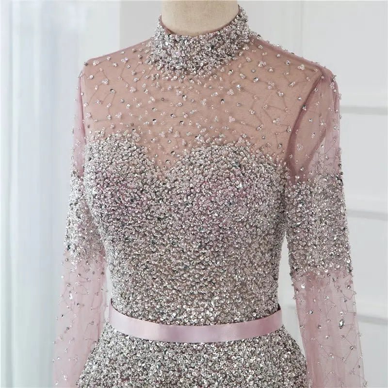Novaah - High Collar Beaded Evening Dress - Mscooco.co.uk