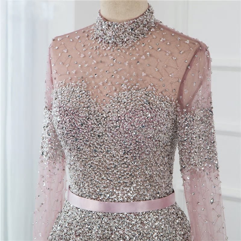 Novaah - High Collar Beaded Evening Dress - Mscooco.co.uk
