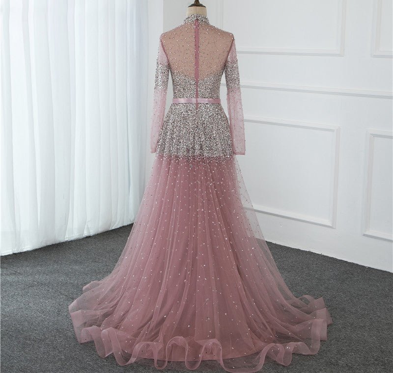 Novaah - High Collar Beaded Evening Dress - Mscooco.co.uk