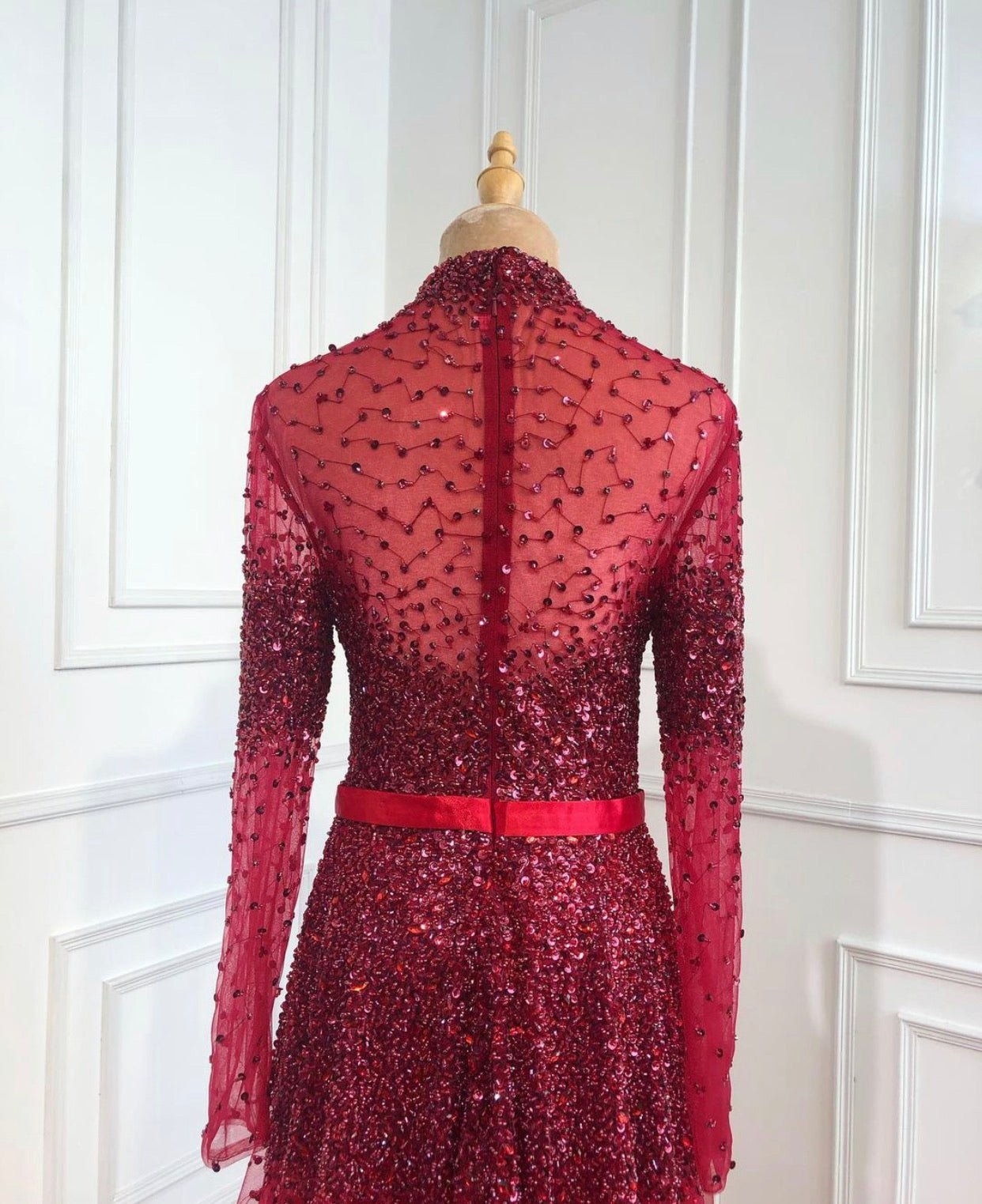 Novaah - High Collar Beaded Evening Dress - Mscooco.co.uk