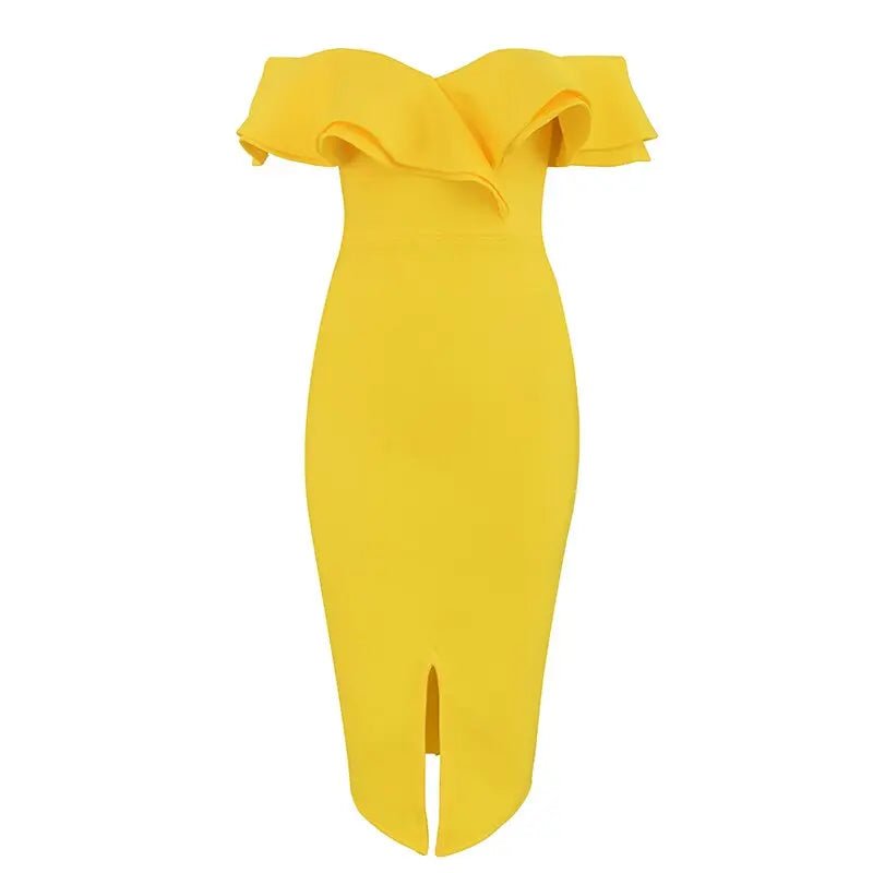 Off Shoulder Ruffles Midi Dress - Mscooco.co.uk