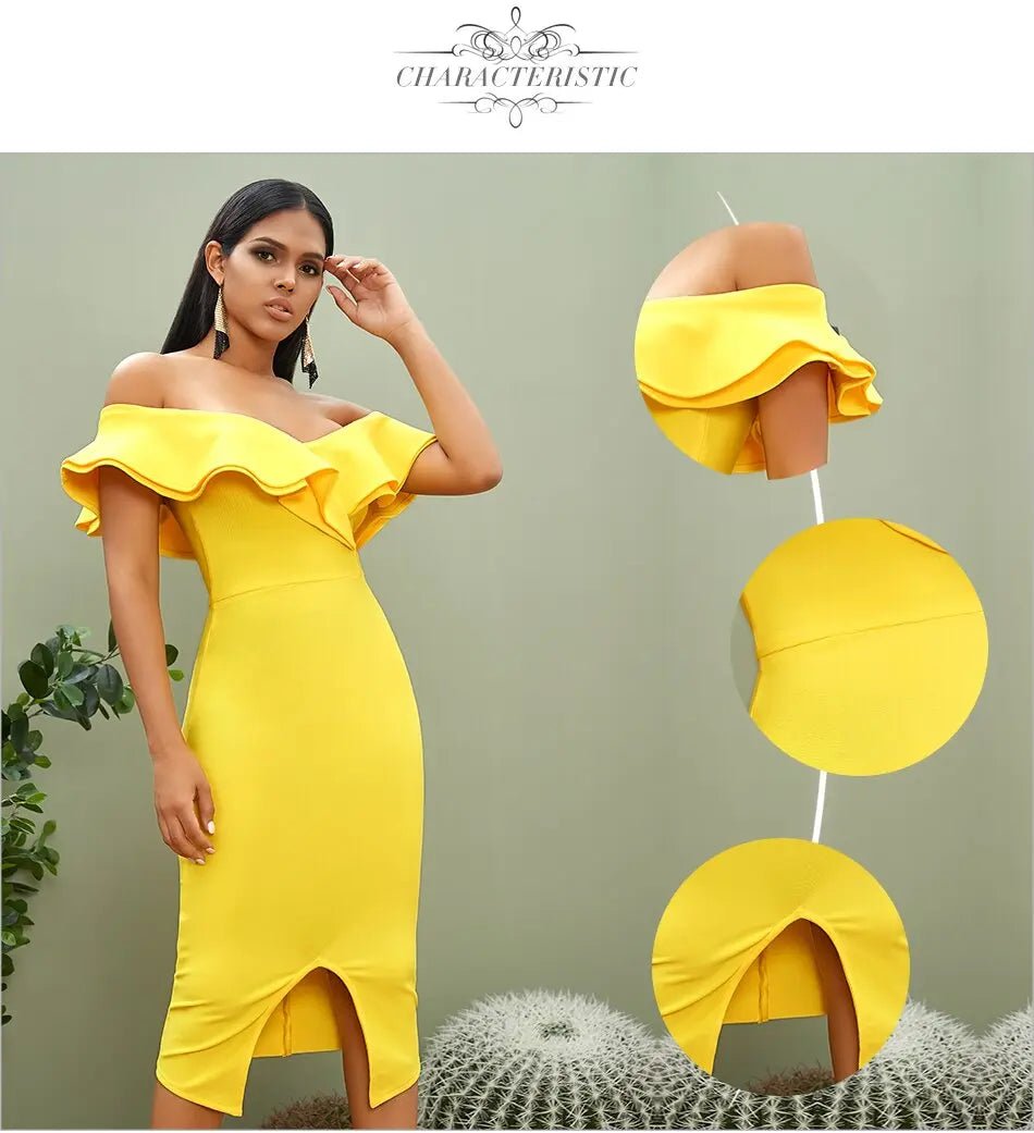 Off Shoulder Ruffles Midi Dress - Mscooco.co.uk