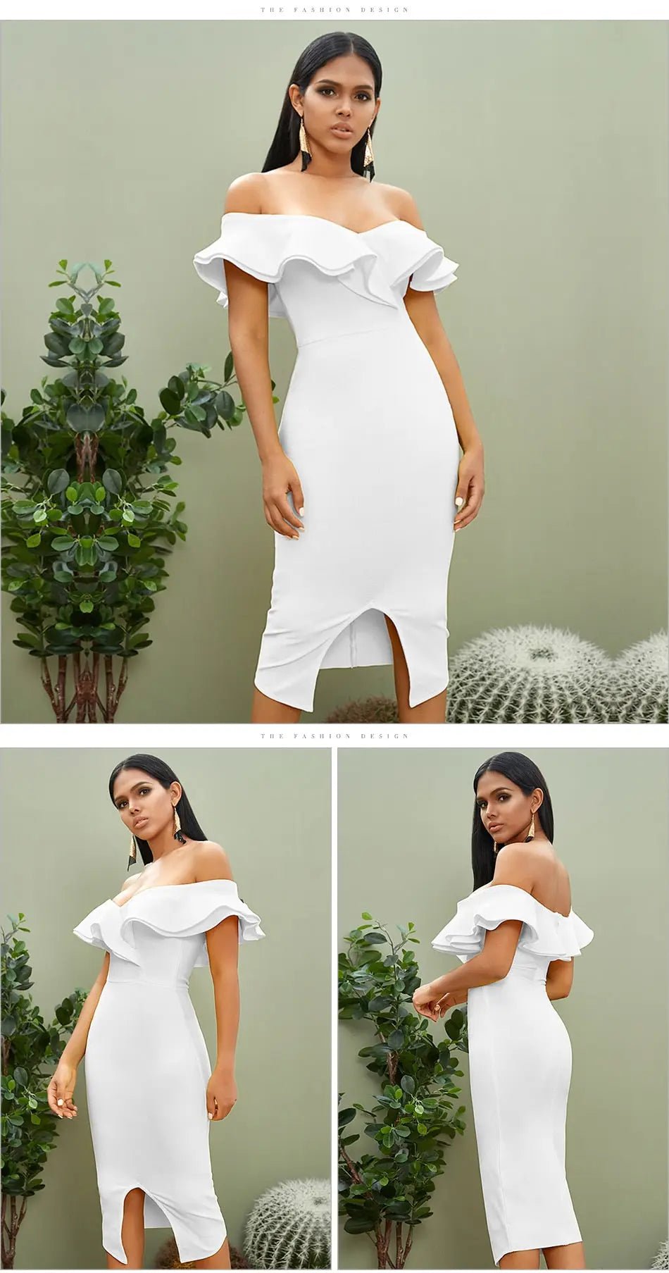 Off Shoulder Ruffles Midi Dress - Mscooco.co.uk
