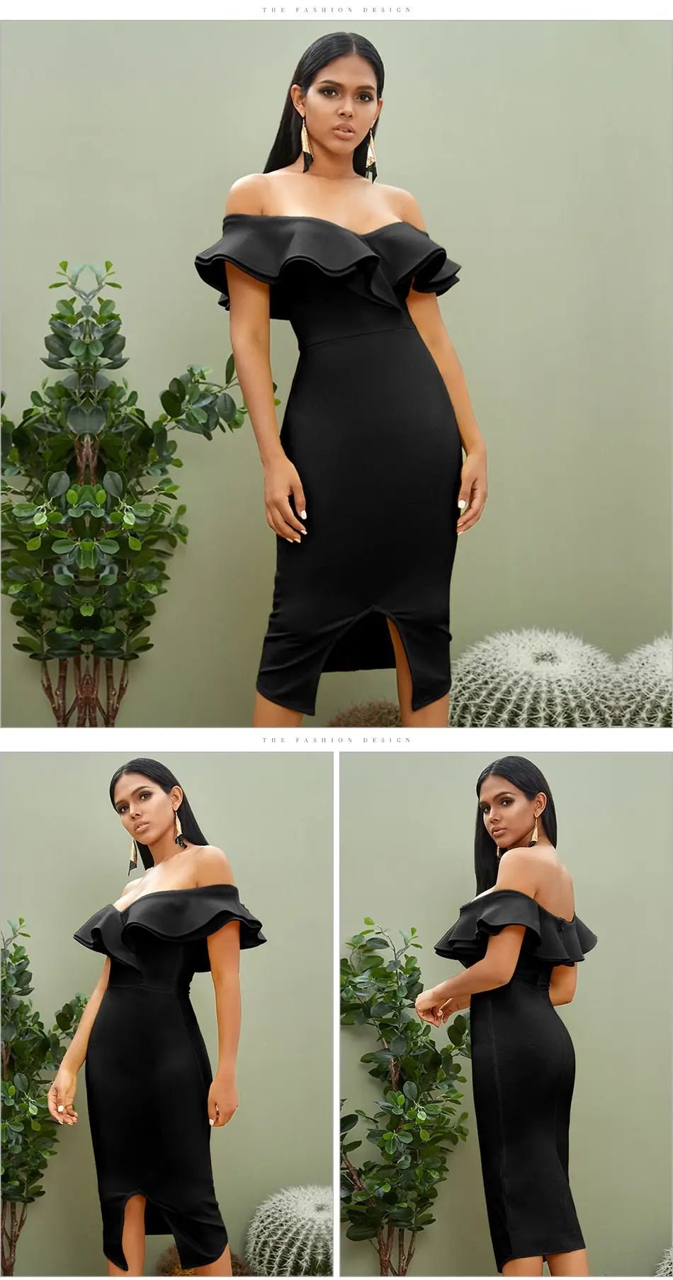 Off Shoulder Ruffles Midi Dress - Mscooco.co.uk