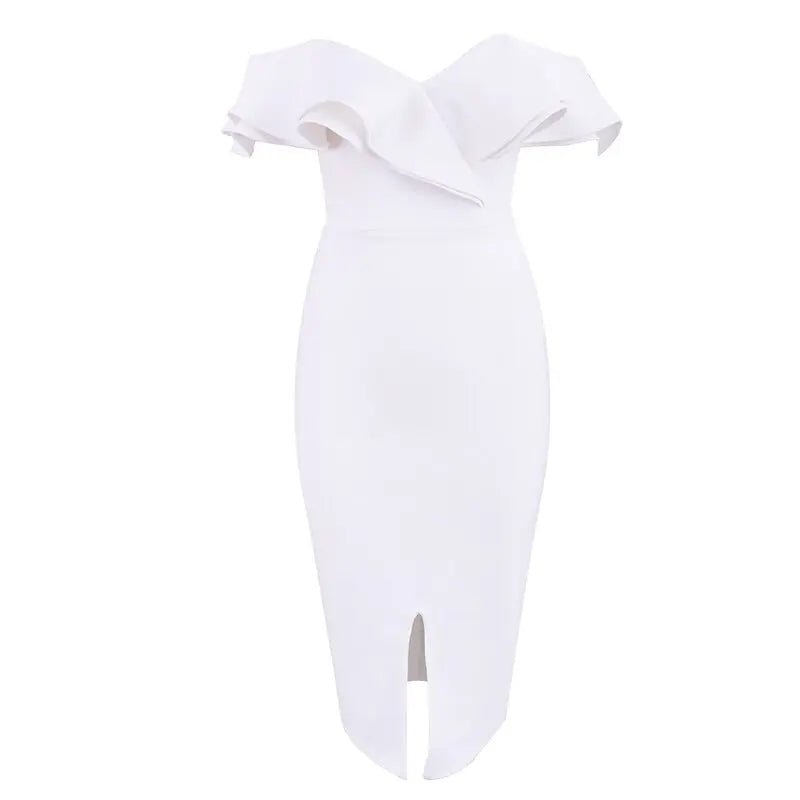 Off Shoulder Ruffles Midi Dress - Mscooco.co.uk