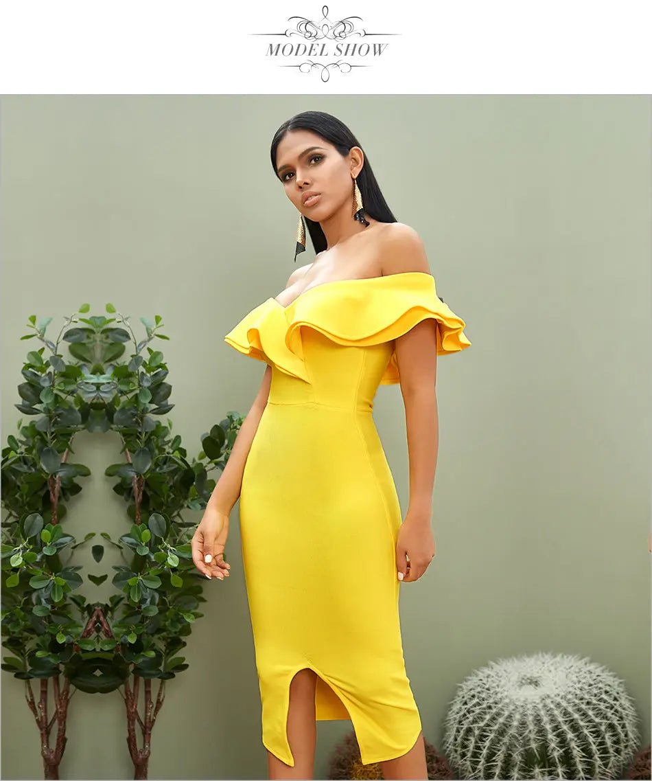 Off Shoulder Ruffles Midi Dress - Mscooco.co.uk