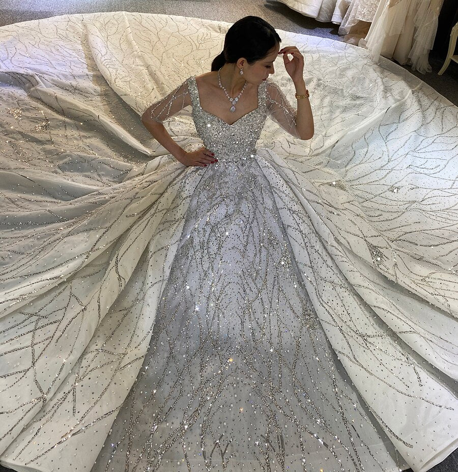 Off White Silver Beading Wedding Dress - Mscooco.co.uk