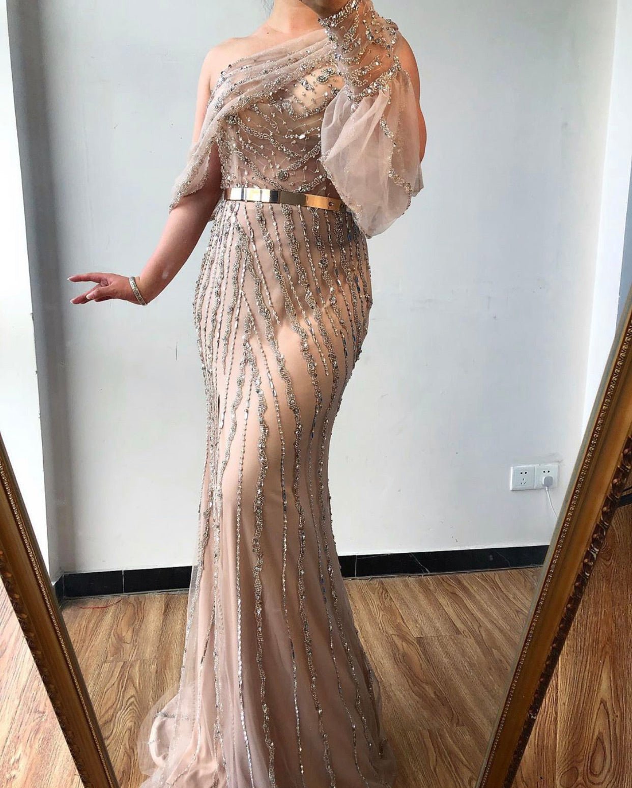 One shoulder Beaded Sparkle Evening Gown - Mscooco.co.uk