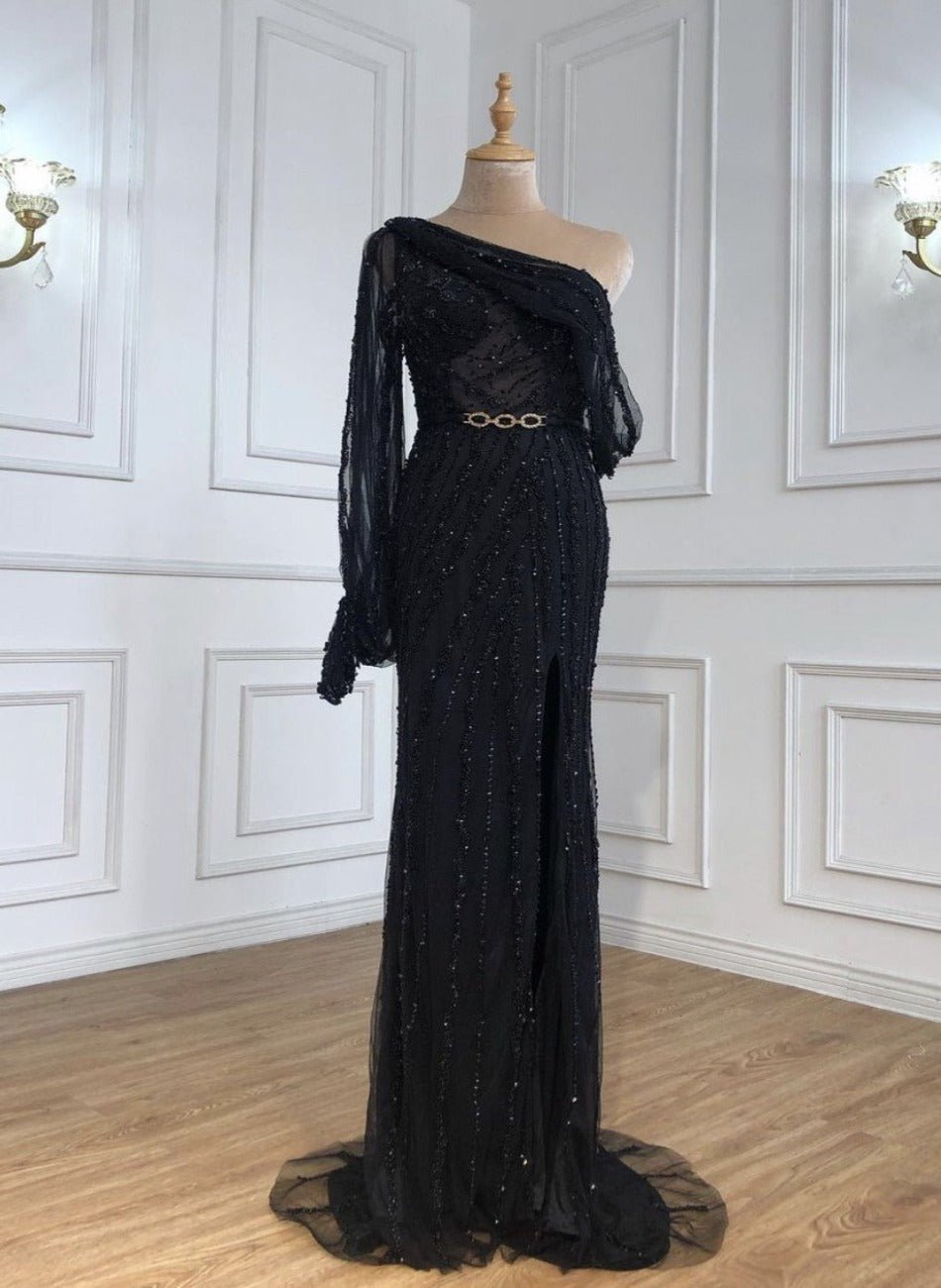 One shoulder Beaded Sparkle Evening Gown - Mscooco.co.uk