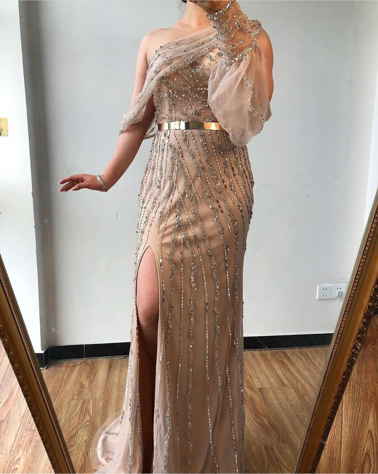 One shoulder Beaded Sparkle Evening Gown - Mscooco.co.uk