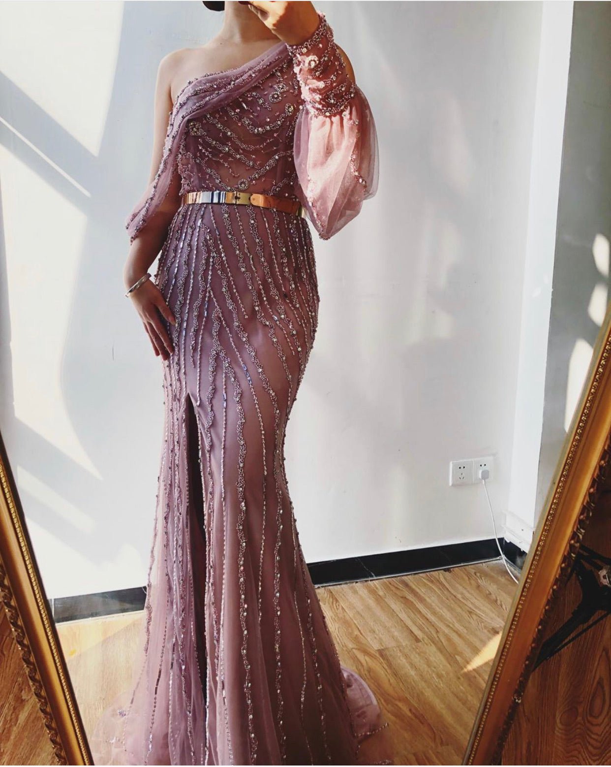 One shoulder Beaded Sparkle Evening Gown - Mscooco.co.uk