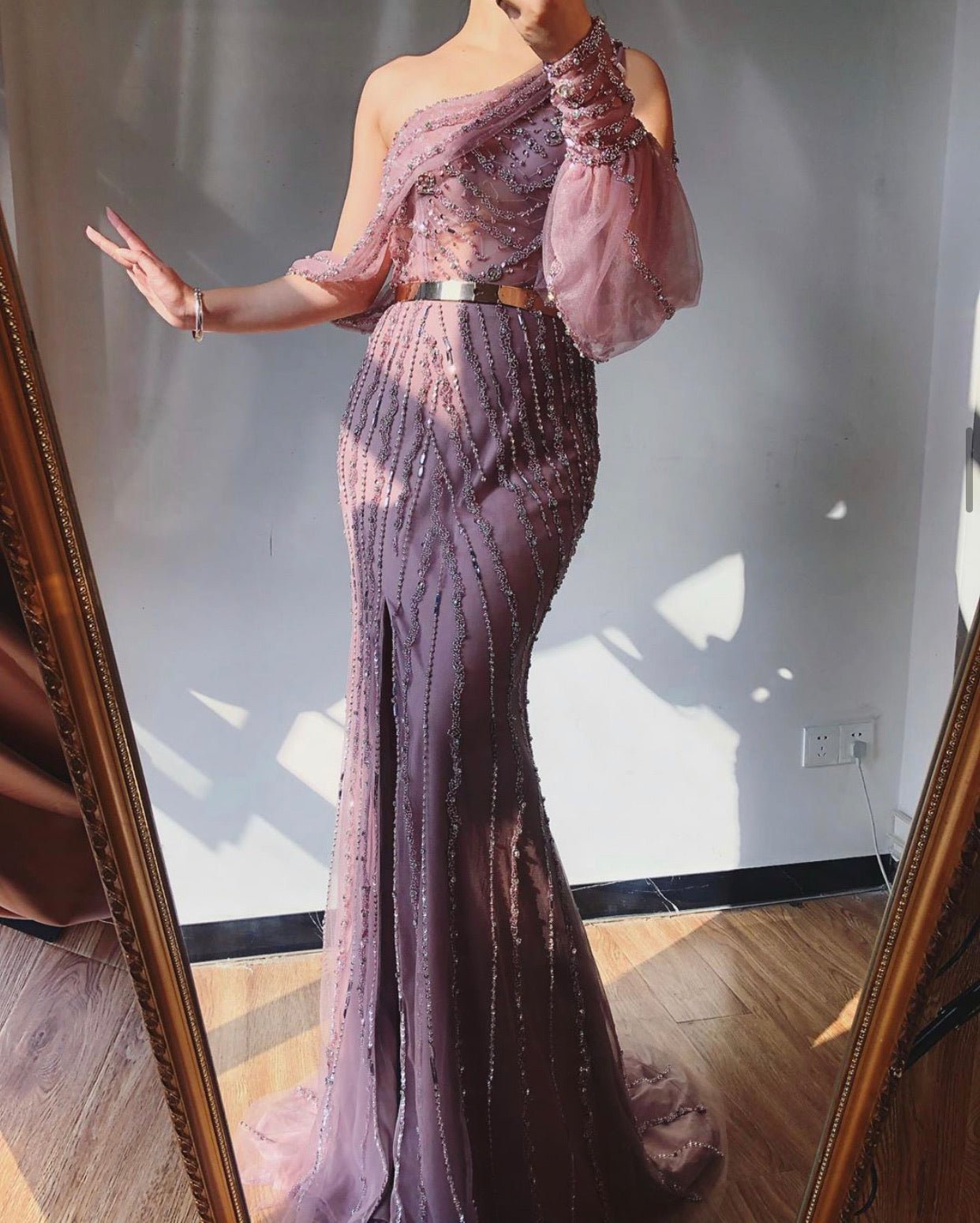 One shoulder Beaded Sparkle Evening Gown - Mscooco.co.uk
