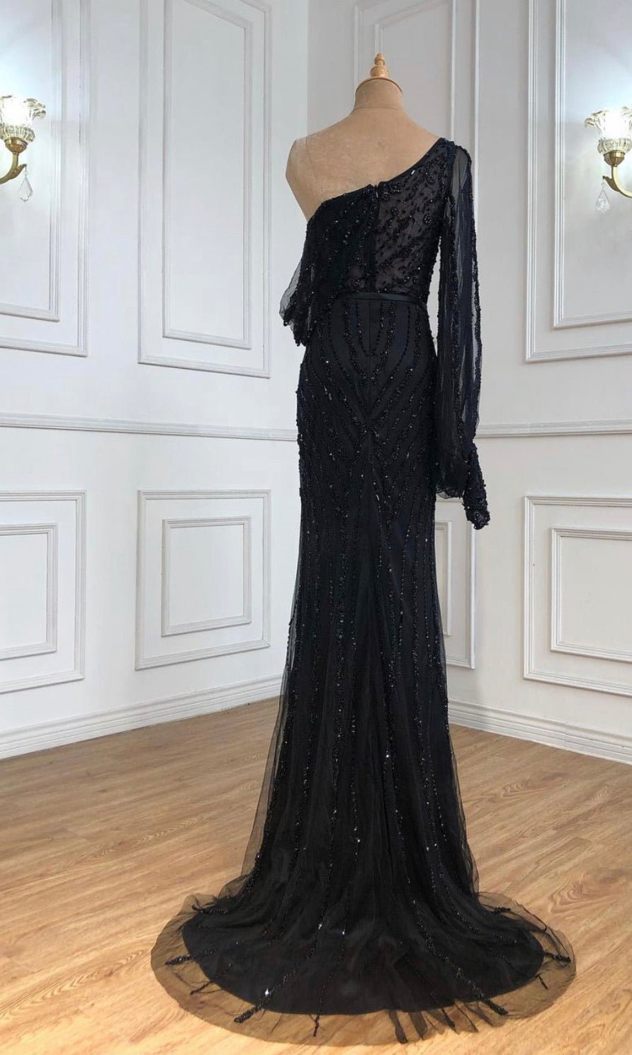 One shoulder Beaded Sparkle Evening Gown - Mscooco.co.uk