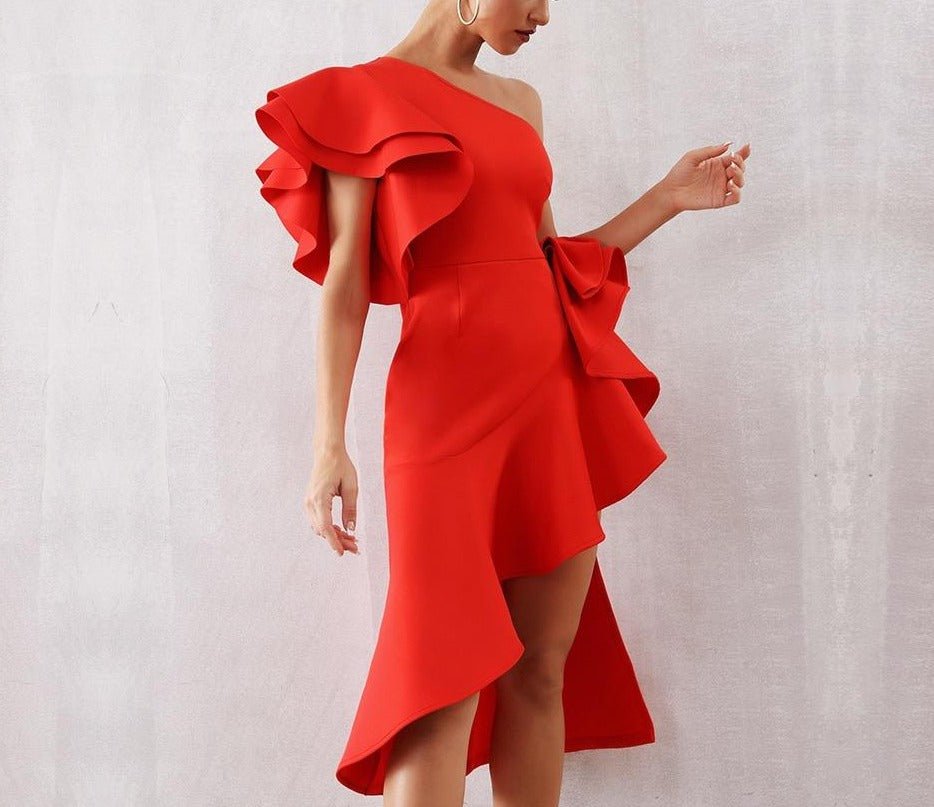 One Shoulder Celebrity Ruffles Mermaid Dress - Mscooco.co.uk