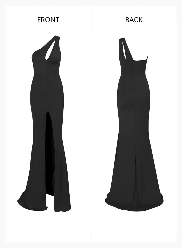 One-Shoulder Elastic Material Split Party Maxi Dress - Mscooco.co.uk