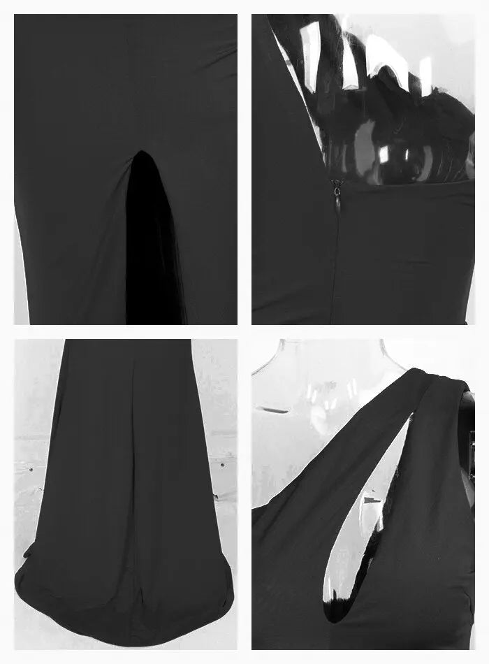 One-Shoulder Elastic Material Split Party Maxi Dress - Mscooco.co.uk
