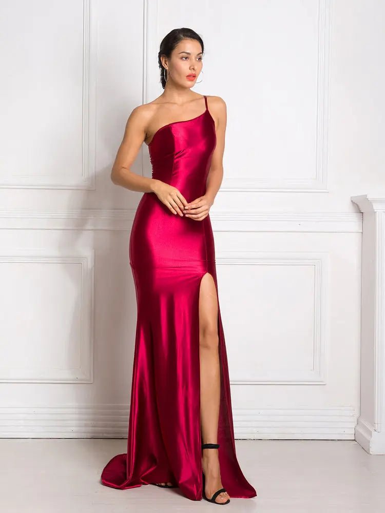 One Shoulder Side slit Maxi Dress - Mscooco.co.uk