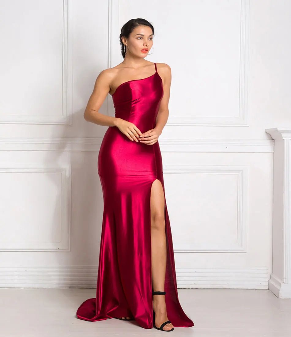 One Shoulder Side slit Maxi Dress - Mscooco.co.uk