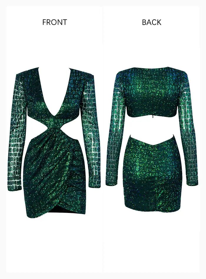 Open back Cross glitter glued Material Slim Fit Dress - Mscooco.co.uk
