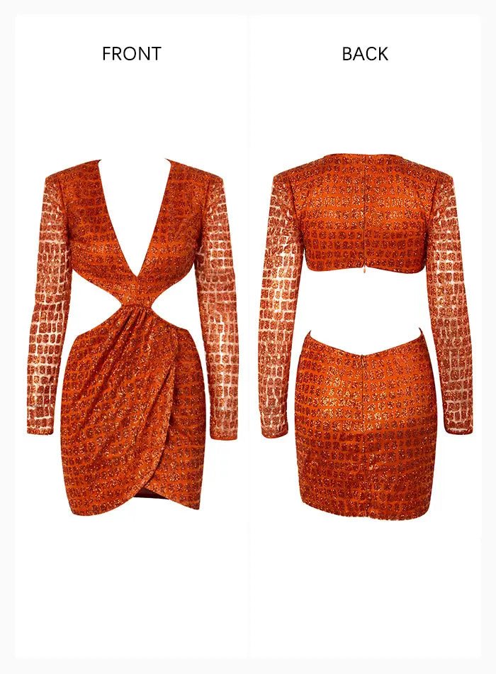 Open back Cross glitter glued Material Slim Fit Dress - Mscooco.co.uk