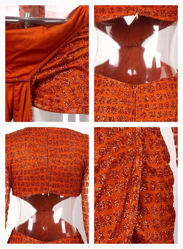 Open back Cross glitter glued Material Slim Fit Dress - Mscooco.co.uk